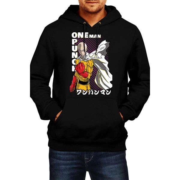 Felpa Con Cappuccio Da Uomo Japan Manga Comics Anime One Manga Punch Anime Man Saitama 01 Var-010 One Manga Punch Anime Man Saitama, Man L , Noir-image