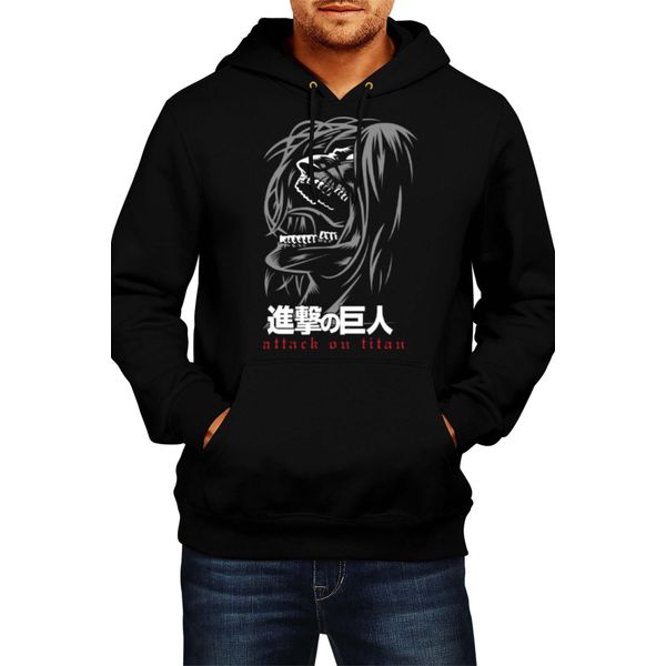 Felpa Con Cappuccio Da Uomo Japan Manga Comics Anime Attack Anime On Titan Poster Var-042 Attack Anime On Titan Poster, Man S , Noir-image
