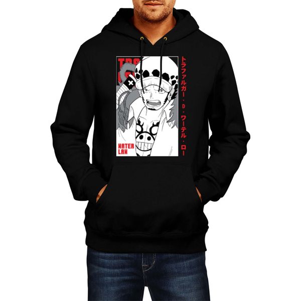 Felpa Con Cappuccio Da Uomo Japan Anime Manga One Manga Piece Anime Trafalgar Law 02 Trafalgar Pirate, Man 2XL , Noir-image