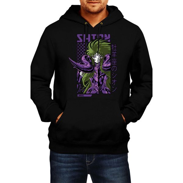 Felpa Con Cappuccio Da Uomo Anime Manga Saint Anime Seiya Aries Shion, Man S , Noir-image
