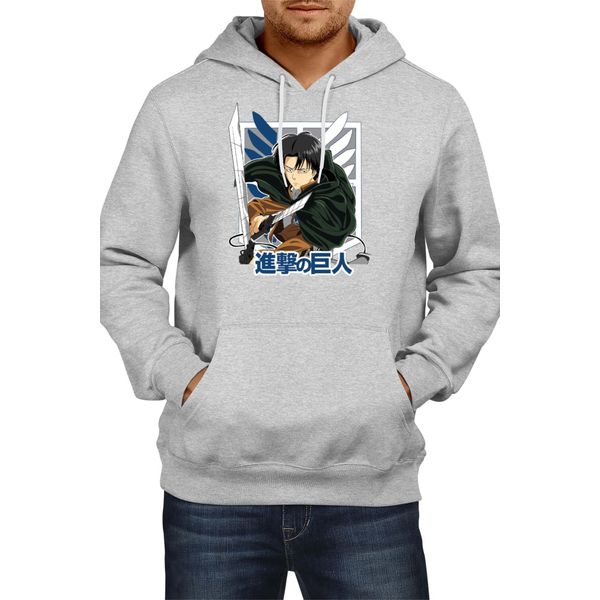 Felpa Con Cappuccio Da Uomo Japan Animation Manga Anime Comics Attack Anime On Titan Levi Ackerman 01 Levi Titan Attack, Man M , Gris-image