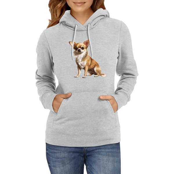 Felpa Con Cappuccio Da Donna Dogs Breeds Chihuahua Dog Breed 006, Lady 2XL / Gris-image