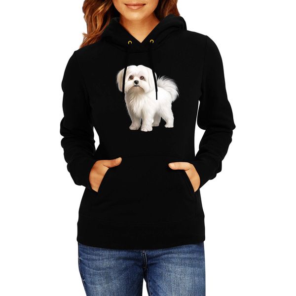 Felpa Con Cappuccio Da Donna Dogs Breeds Maltese Dog Breed 005, Lady Xl / Noir-image