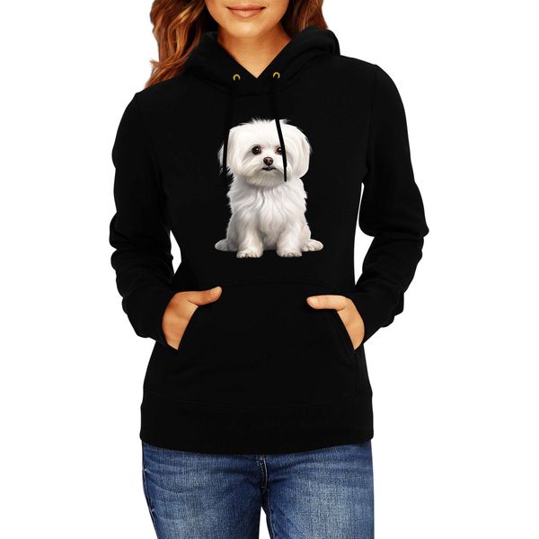 Felpa Con Cappuccio Da Donna Dogs Breeds Maltese Dog Breed 006, Lady Xl / Noir-image