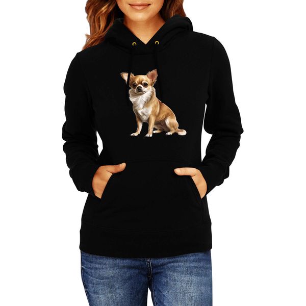 Felpa Con Cappuccio Da Donna Dogs Breeds Chihuahua Dog Breed 006, Lady 2XL / Noir-image