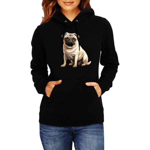 Felpa Con Cappuccio Da Donna Dogs Breeds Pug Dog Breed 008, Lady M / Noir-image