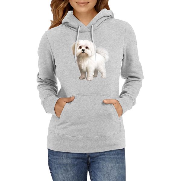 Felpa Con Cappuccio Da Donna Dogs Breeds Maltese Dog Breed 005, Lady L / Gris-image