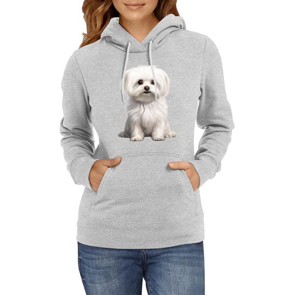 Felpa Con Cappuccio Da Donna Dogs Breeds Maltese Dog Breed 006, Lady Xl / Gris-image