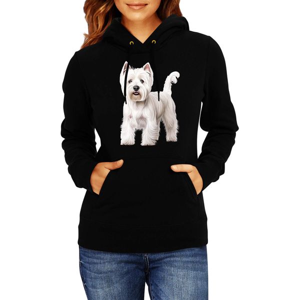 Felpa Con Cappuccio Da Donna Dogs Breeds West Highland White Terrier Dog Breed 005, Lady M / Noir-image
