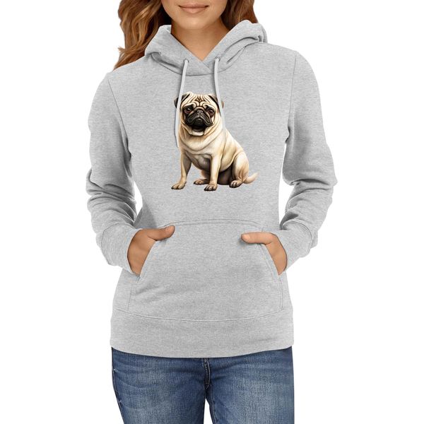 Felpa Con Cappuccio Da Donna Dogs Breeds Pug Dog Breed 008, Lady 2XL / Gris-image