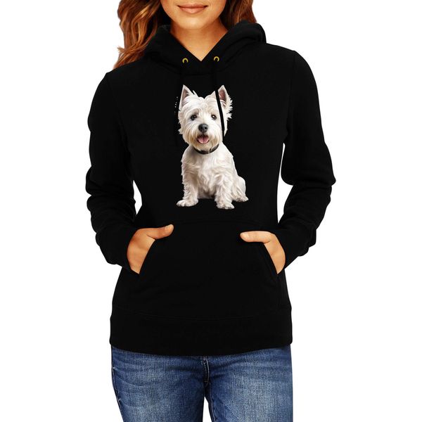 Felpa Con Cappuccio Da Donna Dogs Breeds West Highland White Terrier Dog Breed 006, Lady 2XL / Noir-image
