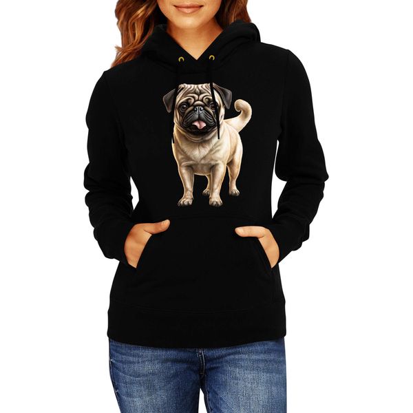 Felpa Con Cappuccio Da Donna Dogs Breeds Pug Dog Breed 007, Lady S / Noir-image