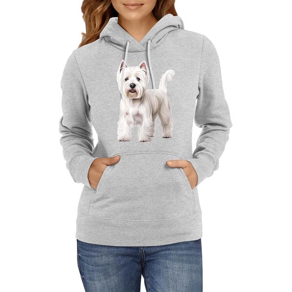 Felpa Con Cappuccio Da Donna Dogs Breeds West Highland White Terrier Dog Breed 005, Lady L / Gris-image