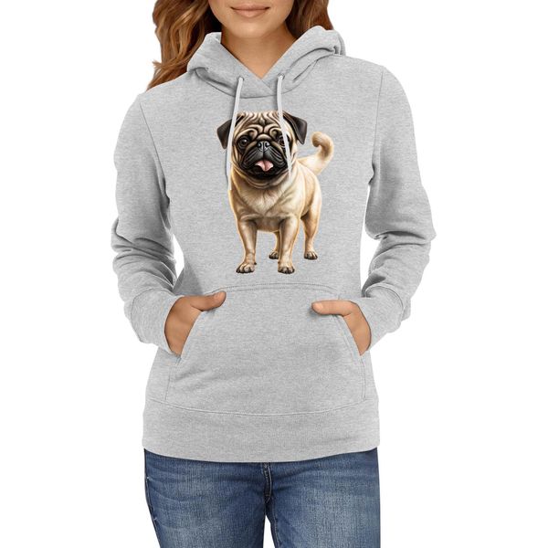 Felpa Con Cappuccio Da Donna Dogs Breeds Pug Dog Breed 007, Lady 2XL / Gris-image