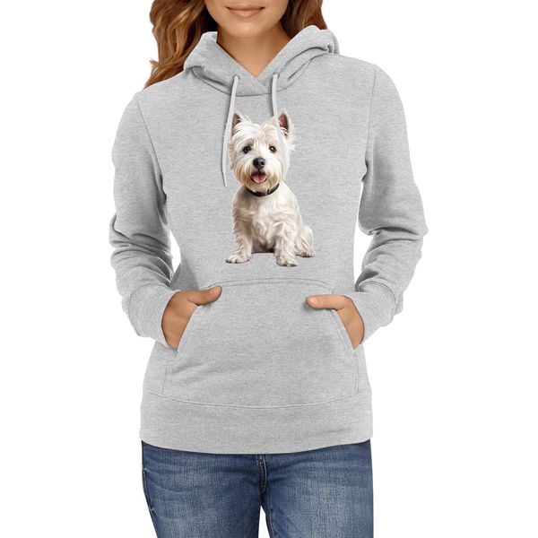 Felpa Con Cappuccio Da Donna Dogs Breeds West Highland White Terrier Dog Breed 006, Lady S / Gris-image