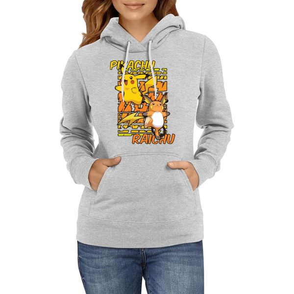 Felpa Con Cappuccio Da Donna Japan Anime Manga Pokemon Pikachu 01 Pikachu Light, Lady 2XL / Gris-image