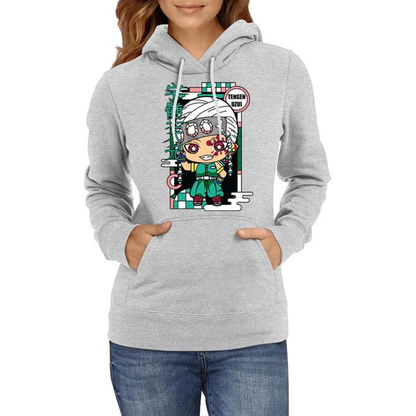 Felpa Con Cappuccio Da Donna Demon Anime Slayer Kimetsu No Yaiba Chibi Tengen Uzui, Lady 2XL / Gris-image