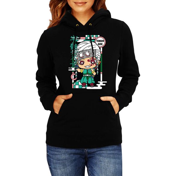 Felpa Con Cappuccio Da Donna Demon Anime Slayer Kimetsu No Yaiba Chibi Tengen Uzui, Lady 2XL / Noir-image