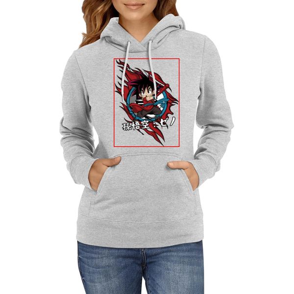 Felpa Con Cappuccio Da Donna Anime Manga Dragon Anime Manga Ball Z Goku Chibi Goku Chibi, Lady M / Gris-image