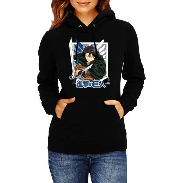 Felpa Con Cappuccio Da Donna Japan Animation Manga Anime Comics Attack Anime On Titan Levi Ackerman 01 Levi Titan Attack, Lady M / Noir-image