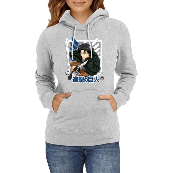 Felpa Con Cappuccio Da Donna Japan Animation Manga Anime Comics Attack Anime On Titan Levi Ackerman 01 Levi Titan Attack, Lady M / Gris-image