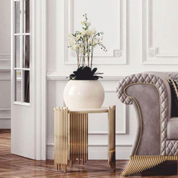 Casa Padrino Tavolino Con Piano In Finto Marmo Bianco/Oro Ø 59 Cm-image