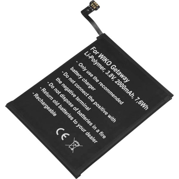 Avizar, Batteria Di Ricambio Wiko Getaway Li-Polymer 2000Mah 3.8V 7.6Wh Compatibile, Nero-image