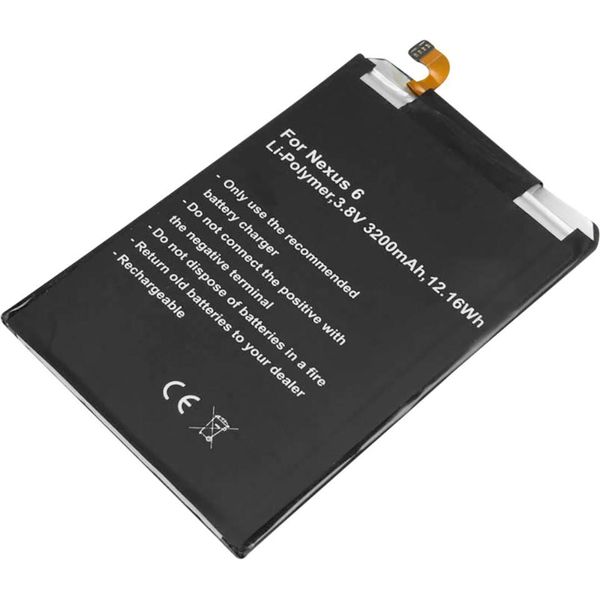 Avizar, Batteria Di Ricambio Nexus 6 Li-Polymer 3200Mah 3.8V 12.2Wh, Nero-image