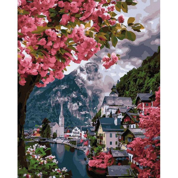 Oh Art! Pittura Con I Numeri Con Cornice Adulti Bambini - Sakura City Landscape 40 X 50 Cm Tela - 29 Colori Acrilici 3 Pennelli Con Cornice Di Legno Fai Da Te-image