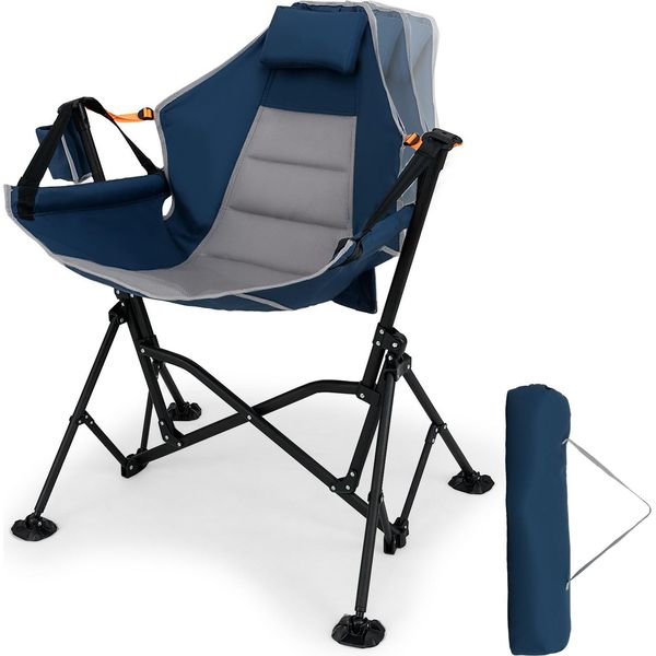 Costway Sedia Pieghevole Da Campeggio, Sedia Pieghevole Con Schienale Regolabile, Poggiatesta, Portabicchieri E Borsa Per Il Trasporto, Sedia Pieghevole Fino A 150 Kg Blu-image