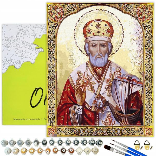 Oh Arte! Pittura Con I Numeri Icona Di San Pietro 50X40 Cm Set Con 30 Colori Acrilici 3 Pennelli Tela Con Cornice Di Legno Set Di Pittura Fai Da Te-image