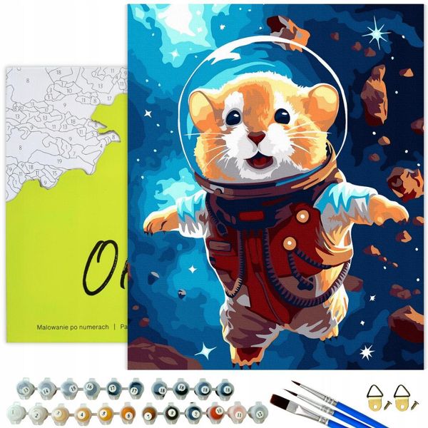 Oh Art! Paint By Numbers Kids Animals - Hamster In Space 40X50 Cm Con Cornice, 22 Colori Acrilici E Pennelli Set Di Pittura Fai Da Te Per Adulti E Bambini-image