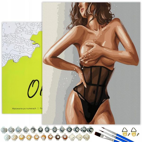 Oh Arte! Pittura Con I Numeri Adulti - Donna In Corpo Nudo Erotico 40 X 50 Cm Tela Con Cornice In Legno 25 Colori Acrilici Set 3 Pennelli Quadro Fai Da Te Arte Moderna-image