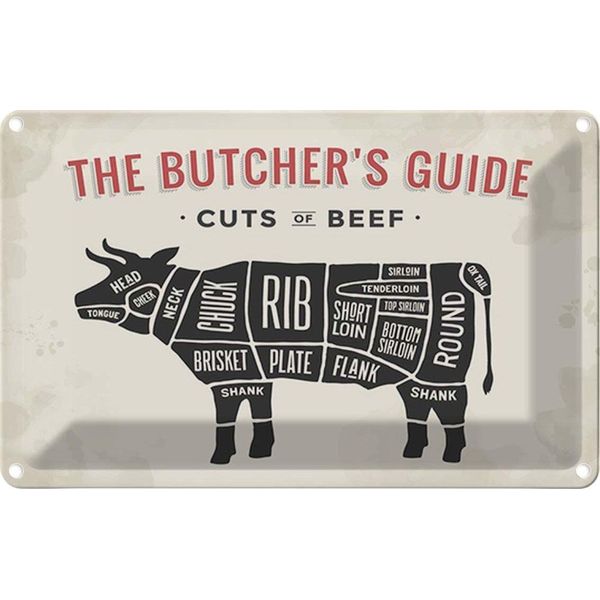 Vianmo Insegna Di Latta 20X30 Cm Kuh Beef Cuts Fleisch Metzgerei-image