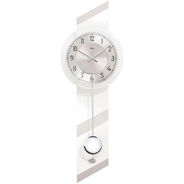 Ams 7414 Orologio Da Parete Al Quarzo Con Pendolo Bianco Con Pendolo In Alluminio E Vetro-image