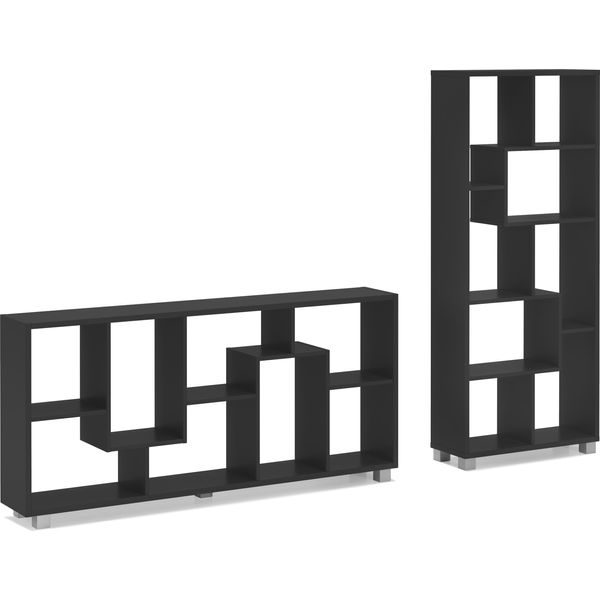 Scaffale Libreria A Parete, Montaggio Orizzontale E Verticale, Nero Mate, 68,5X161X25Cm-image