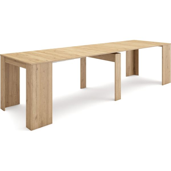 Consolle Allungabile, 58 A 302X90X77Cm, Per 14 Persone, Colore Rovere.-image