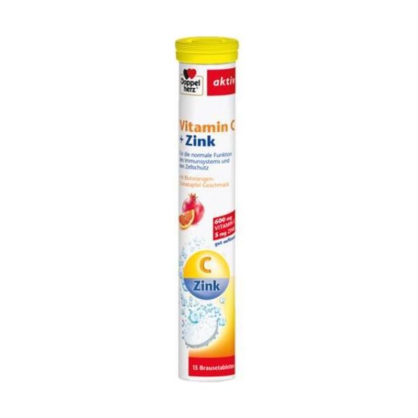 Doppelherz Vitamina C + Zinco Per La Normale Funzione Immunitaria E La Protezione Delle Cellule - 15 Compresse Effervescenti Al Gusto Di Arancia Rossa E Melograno-image
