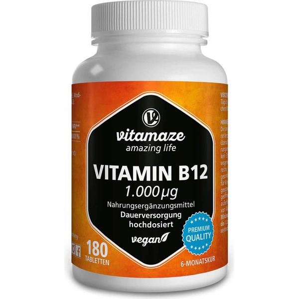 Vitamina B12 1000 μG Compresse Vegane Ad Alto Dosaggio 180 St-image