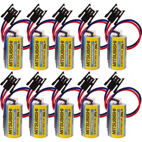 Topchances 10 Pezzi Mitsubishi A6BAT ER17330V Sps Batteria Dimensione 2 / 3A 3.6V Li-Ion Con Connettore-image