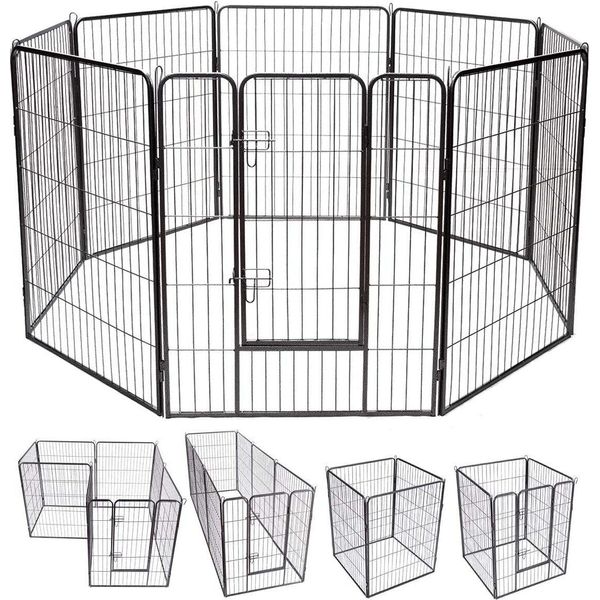 Costway 8 Pezzi Box Per Cuccioli Recinto Per Cuccioli Gabbia Per Animali Recinto Per Cani Barriera Con Porta Bloccabile, Per Cani, Gatti E Conigli, Nero-image