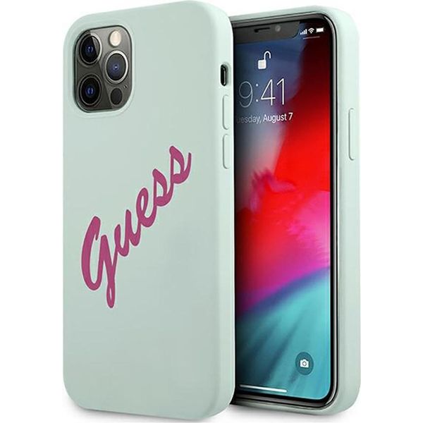 Guess Guhcp12Mlsvsbf Iphone 12/12 Pro 6.1 Blu Fucsia/Blu Fuschia Custodia Rigida In Silicone Vintage-image