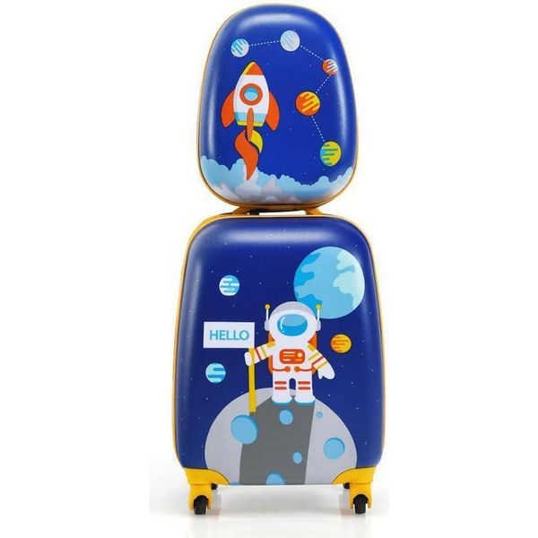 Costway BN10002 Set Valigia E Zaino Per Bambini, 2 Pezzi, Trolley Per Bambini In Plastica, Valigie Per Bambini - A-image