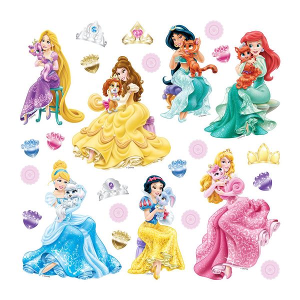 Tatuaggio Da Parete Disney Principesse Verde, Rosa E Giallo - 600236 - 30 X 30 Cm-image