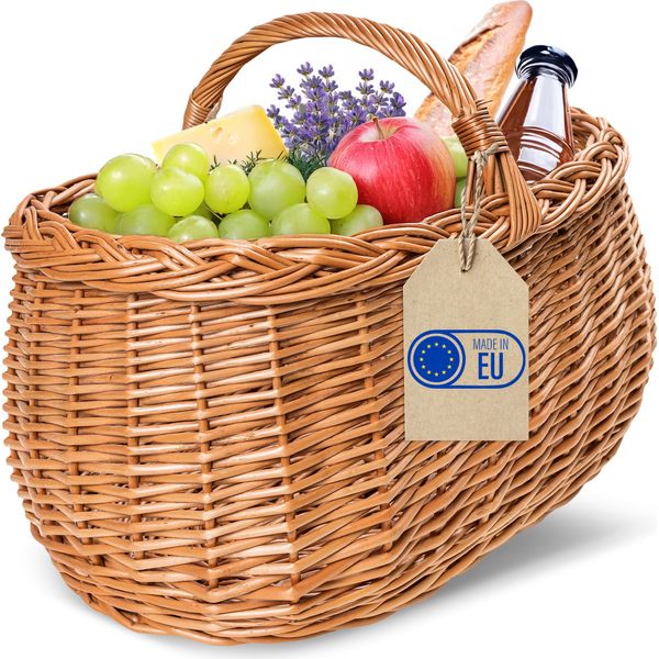Creative Home Cestino In Vimini Con Manico | Cesto Funghi Picnic | 45 X 32 X 34 Cm | Tessuto Fatto A Mano | Salice Naturale Marrone Spesso | Multiuso-image