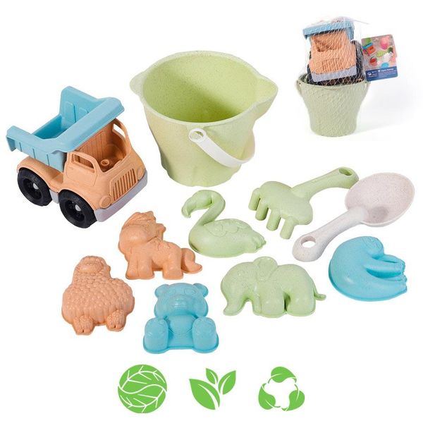 Woopie Green Set Di Secchielli Per Sabbia Con Auto 11 El. Materiale Biodegradabile-image