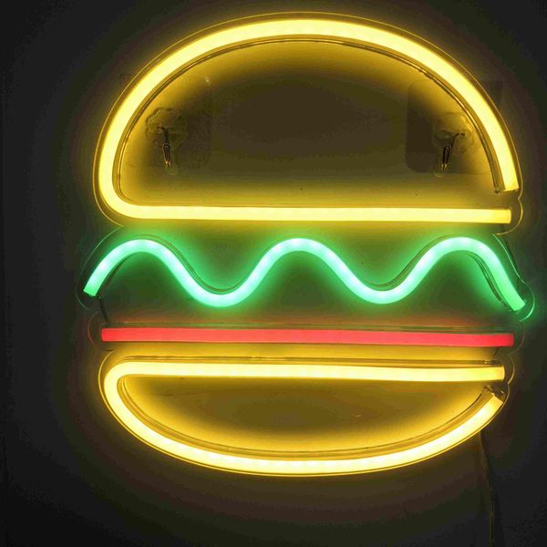 Luce Led Neon, Applique Decorativa, Hamburger Colorato, Circa 30 X 30 X 2 Cm-image