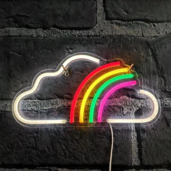 Luce Led Neon, Applique Decorativa, Arcobaleno Su Nuvola, Circa 37,5 X 19 X 2 Cm-image