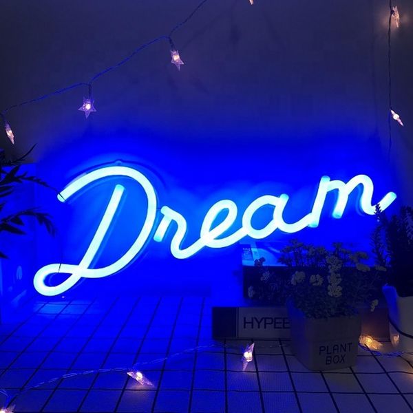 Luce Led Neon, Applique Decorativa, Scritta Dream Blu, Circa 45,5 X 15 X 1,4 Cm-image