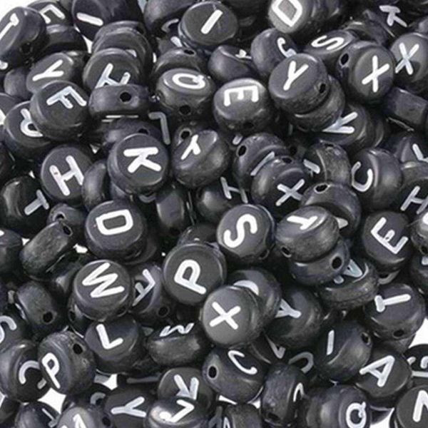 Perline Per Lettere, 500 Pezzi, 4X7 Mm, Nero Con Bianco, Rotonde, Mix Di Lettere-image